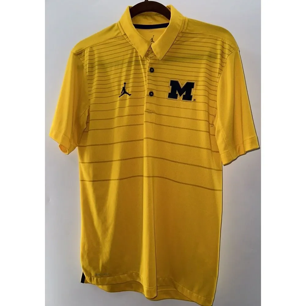 Michigan Wolverines Jordan‎ Nike Short Sleeve Polo Shirt Mens Small Yellow